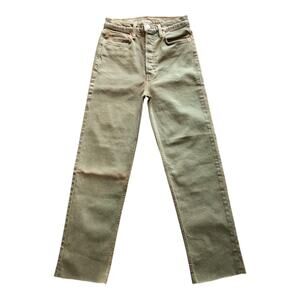 Re/Done NWT 90’s High Rise Loose Fit Button Fly Jeans Washed Sage Green Size 25